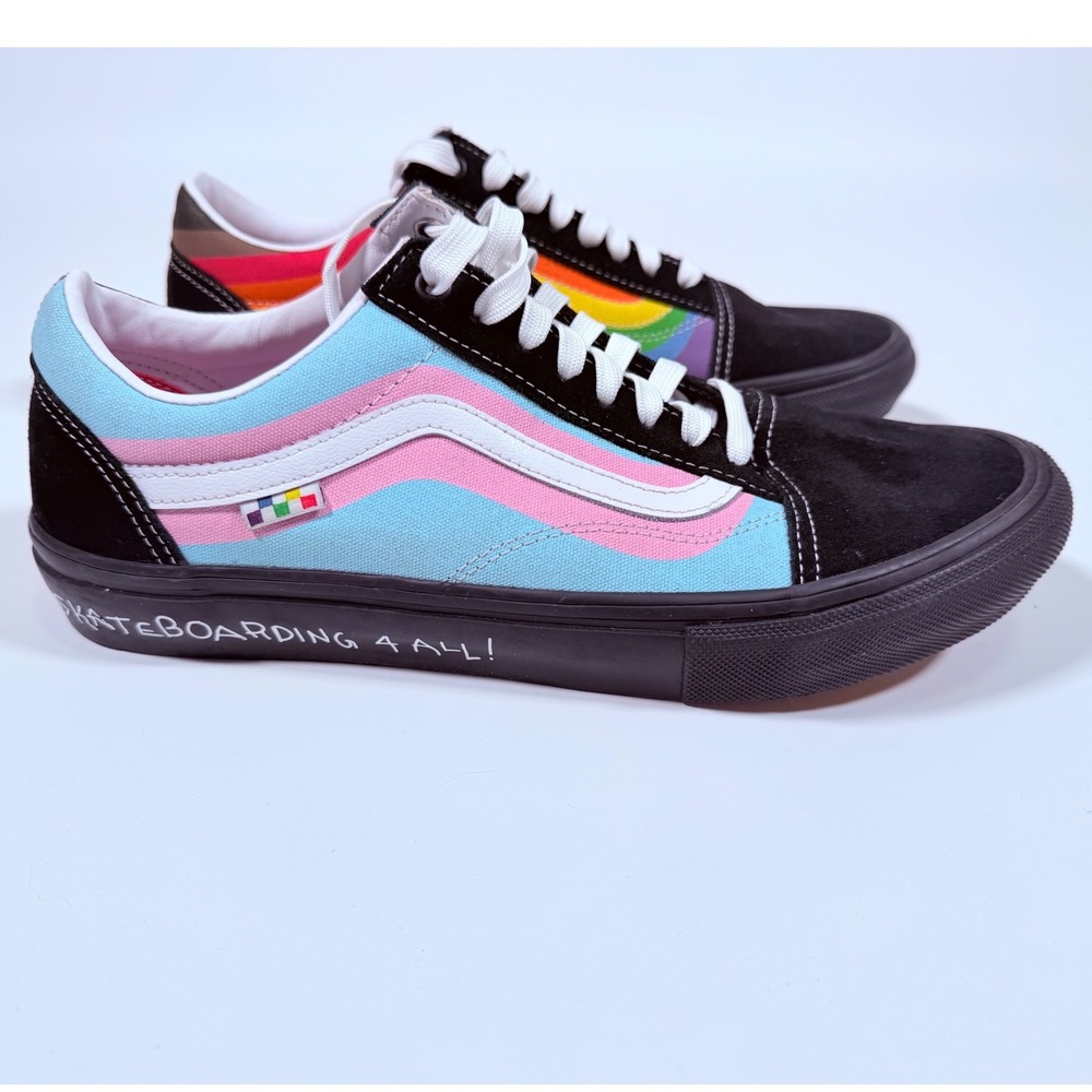 Vans Skate Old Skool Pride Rainbow Trans Flag Black Sneakers Mens 12 Rave - Picture 3 of 13